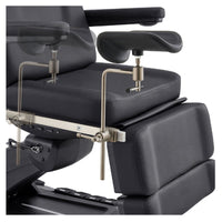 Thumbnail for DIR Geneva 4-Motor Gynecology Exam Table Black Close-Up View Showing Adjustable Stirrup Width Positions On White Background