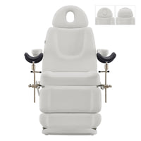 Thumbnail for DIR Geneva 4-Motor Gynecology Exam Table White Front View With Adjustable Headrest And Stirrups On White Background