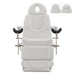 DIR Geneva 4-Motor Gynecology Exam Table White Front View With Adjustable Headrest And Stirrups On White Background