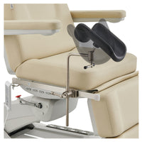 Thumbnail for DIR Geneva 4-Motors Exam Table with Stirrups - OB GYN Beige Close-Up View Of Pivoting Stirrup Support Adjustment