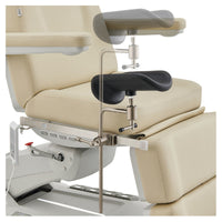Thumbnail for DIR Geneva 4-Motors Exam Table with Stirrups - OB GYN Beige Close-Up View Showing Adjustable Stirrup Positions On White Background
