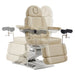 DIR Geneva 4-Motors Exam Table with Stirrups - OB GYN Beige Front View With Swivel Rotation Demonstration On White Background