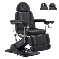 Thumbnail for DIR Geneva 4-Motors Exam Table with Stirrups - OB GYN Black Front Angled View With Adjustable Stirrups And Foot Controls On White Background