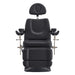 DIR Geneva 4-Motors Exam Table with Stirrups - OB GYN Black Front View With Raised Stirrups On White Background