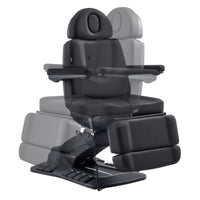 Thumbnail for DIR Geneva 4-Motors Exam Table with Stirrups - OB GYN Black Front View With Swivel Rotation Demonstration On White Background