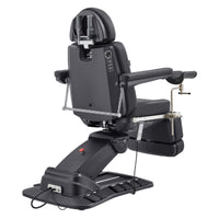Thumbnail for DIR Geneva 4-Motors Exam Table with Stirrups - OB GYN Black Rear View With Foot Pedal And Remote Control On White Background