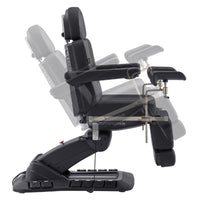 Thumbnail for DIR Geneva 4-Motors Exam Table with Stirrups - OB GYN Black Side View Demonstrating Chair And Stirrup Adjustment Positions On White Background