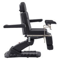 Thumbnail for DIR Geneva 4-Motors Exam Table with Stirrups - OB GYN Black Side View Showing Swing-Away Armrest Position On White Background