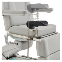 Thumbnail for DIR Geneva 4-Motors Exam Table with Stirrups - OB GYN Gray Close-Up View Showing Adjustable Stirrup Positions On White Background