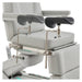 DIR Geneva 4-Motors Exam Table with Stirrups - OB GYN Gray Close-Up View Showing Adjustable Stirrup Width Positions On White Background
