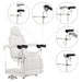 DIR Ink 3-Motor OB GYN Exam Chair White Front Angled View Showing Adjustable Stirrup Functions And Positions On White Background