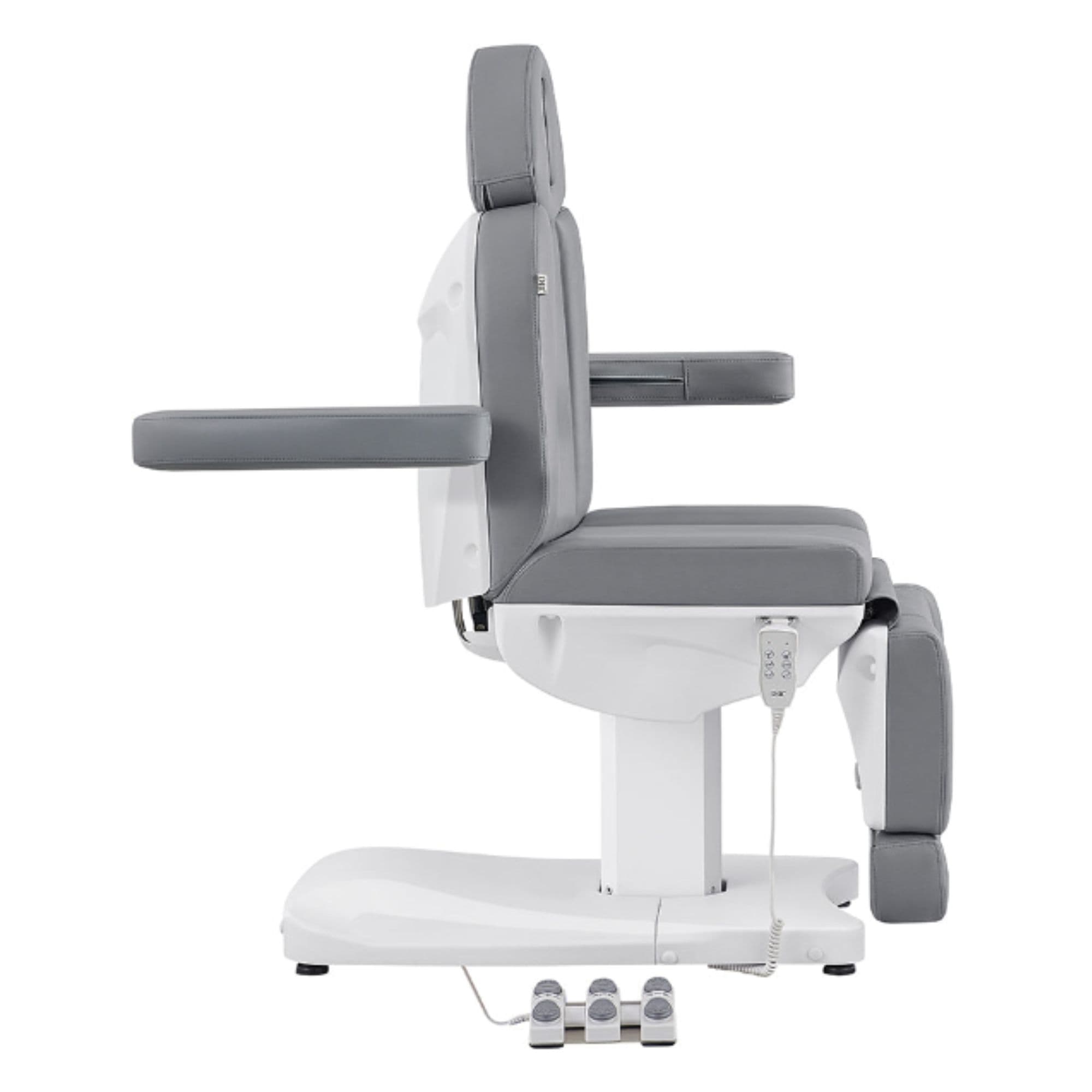 DIR Ink 3-Motors Medical Spa Chair Gray Variant Side View Showing Swing-Away Armrest Position On White Background