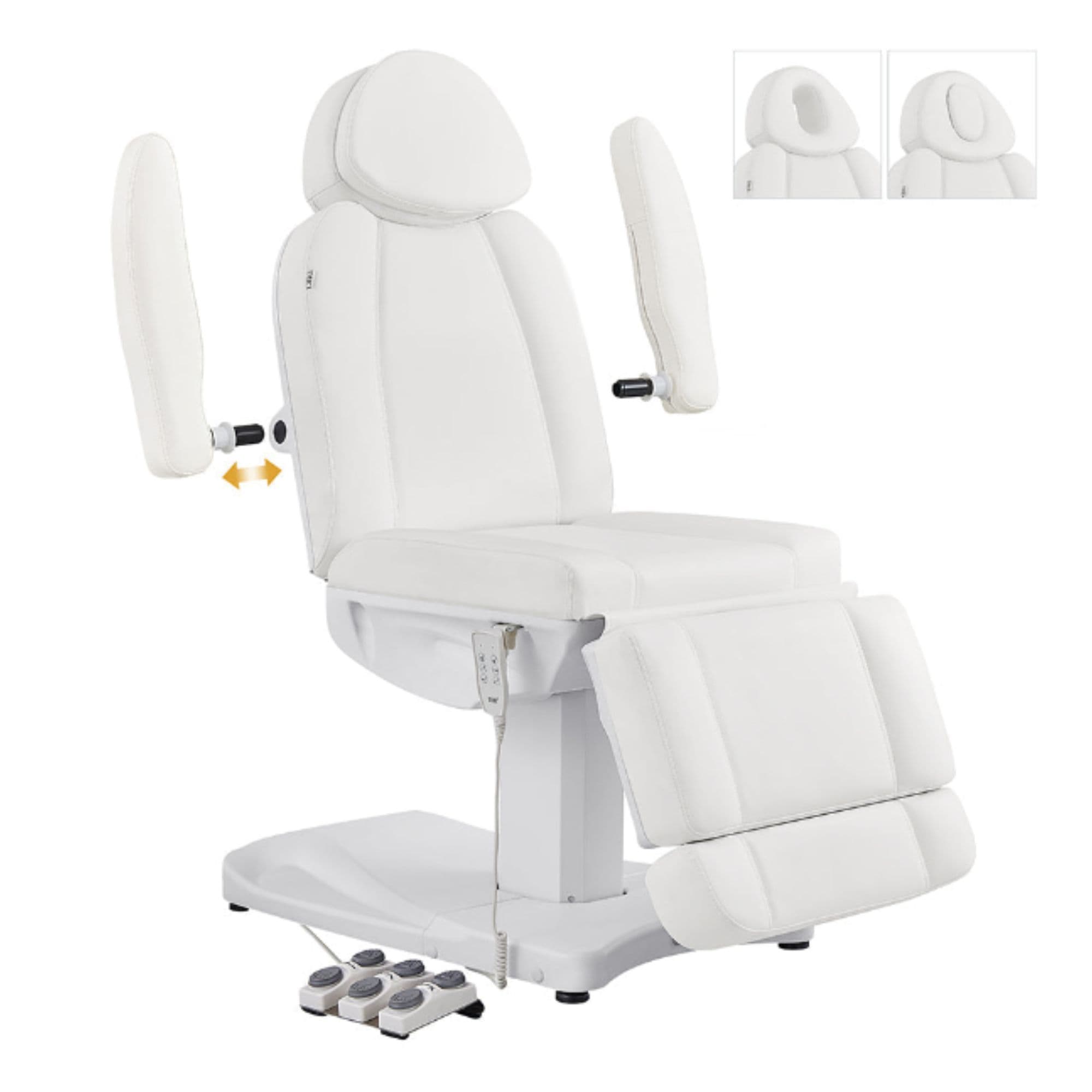 DIR Ink 3-Motors Medical Spa Chair White Variant Front Angled View Showing Detachable Armrest On White Background