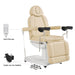 DIR Ink OB 3-Motors Gyno Chair with Stirrups - OB GYN Beige Side View With Close-up View Of Remote Control And Caster On White Background