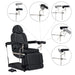 DIR Ink OB 3-Motors Gyno Chair with Stirrups Black Front Angled View Showing Adjustable Stirrup Functions And Positions On White Background
