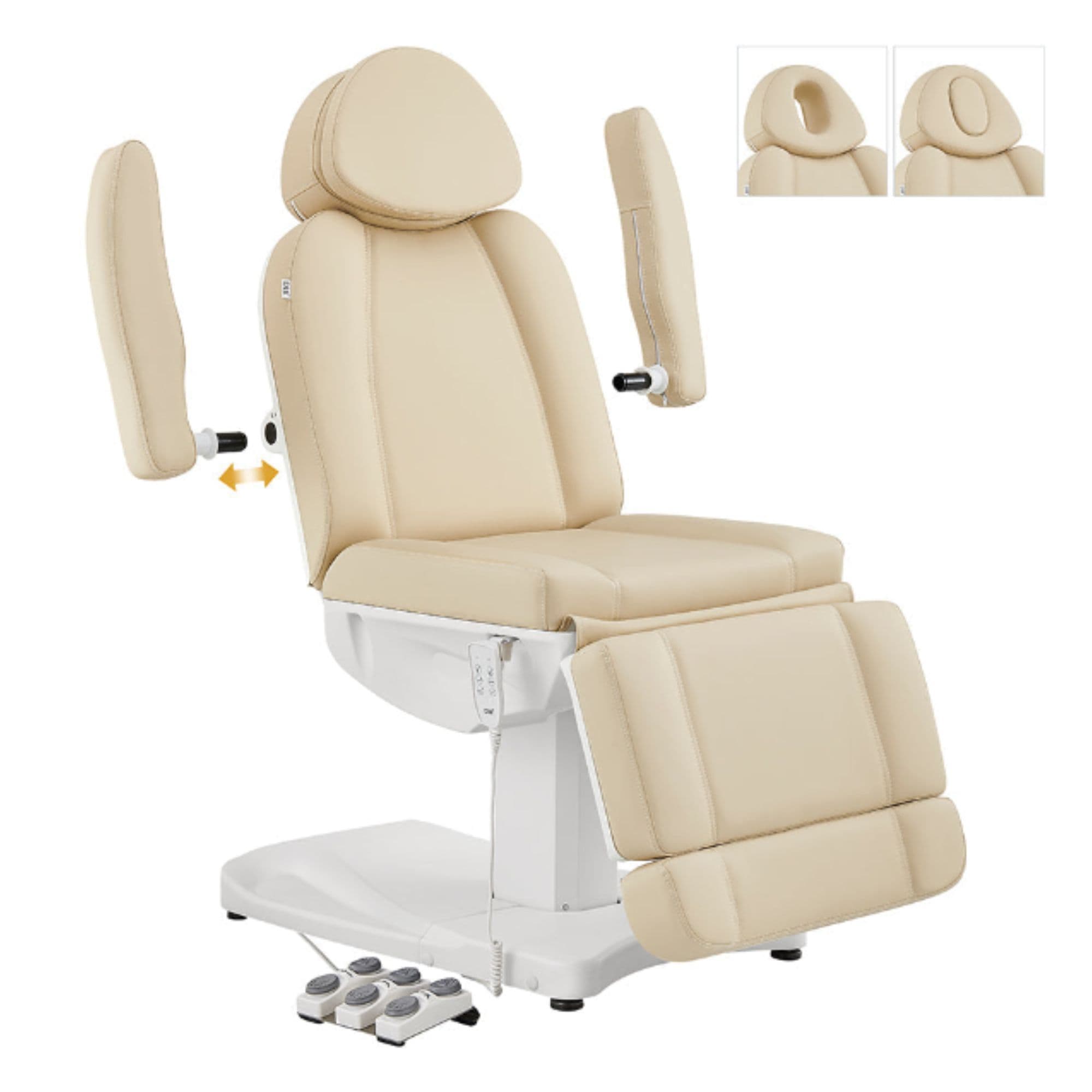 DIR Ink Triple-Motor Spa Treatment Chair Beige Variant Front Angled View Showing Detachable Armrest On White Background