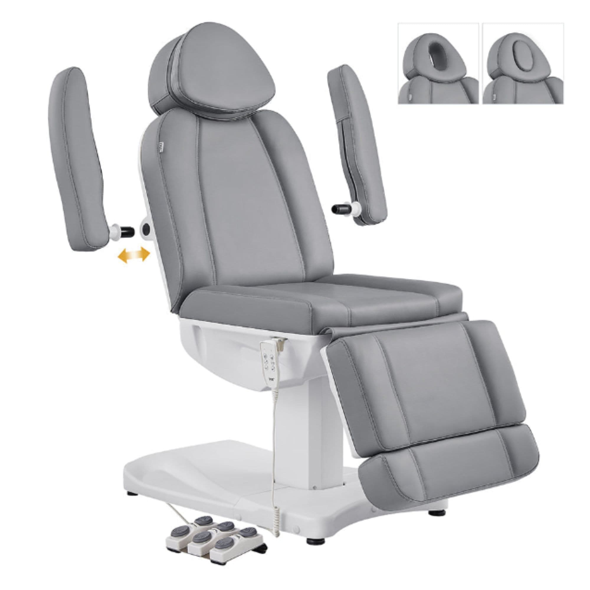 DIR Ink Triple-Motor Spa Treatment Chair Gray Variant Front Angled View Showing Detachable Armrest On White Background