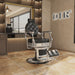 DIR Julius Heavy Duty Barber Chair Black Variant Front Angled View With Big Mirror And Brand Name In The Background