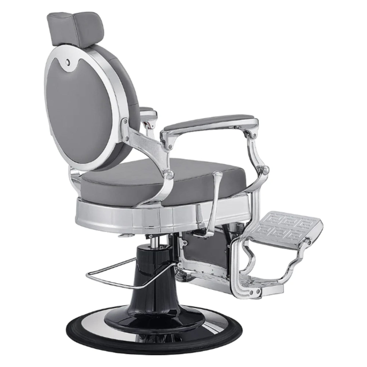 DIR Julius Heavy Duty Barber Chair Gray Variant Rear Angled View On White Background
