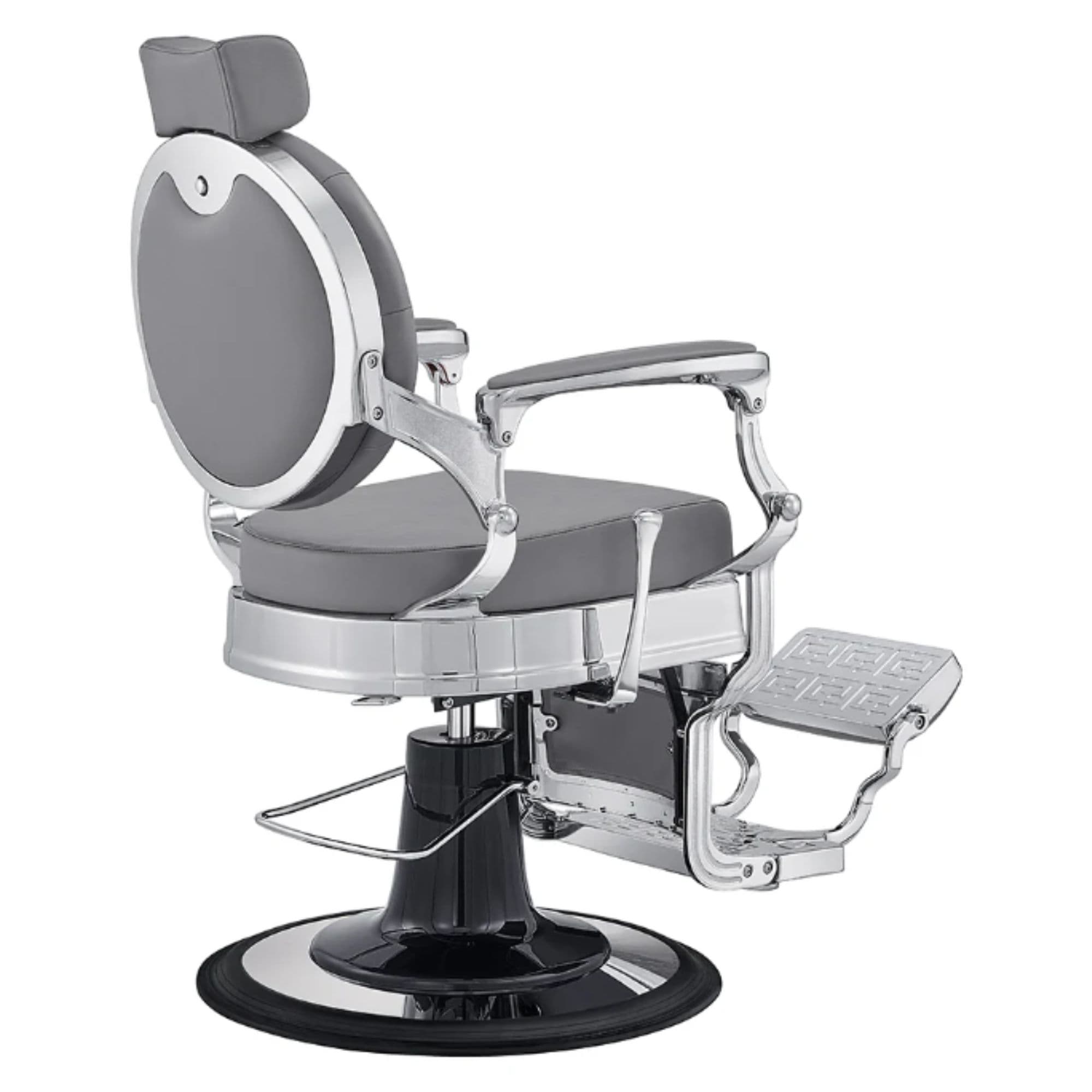 DIR Julius Heavy Duty Barber Chair Gray Variant Rear Angled View On White Background