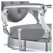 DIR Julius Heavy Duty Barbershop Chair Close-Up View Of Decorative Metallic Armrest Support And Gray Upholstered Seat