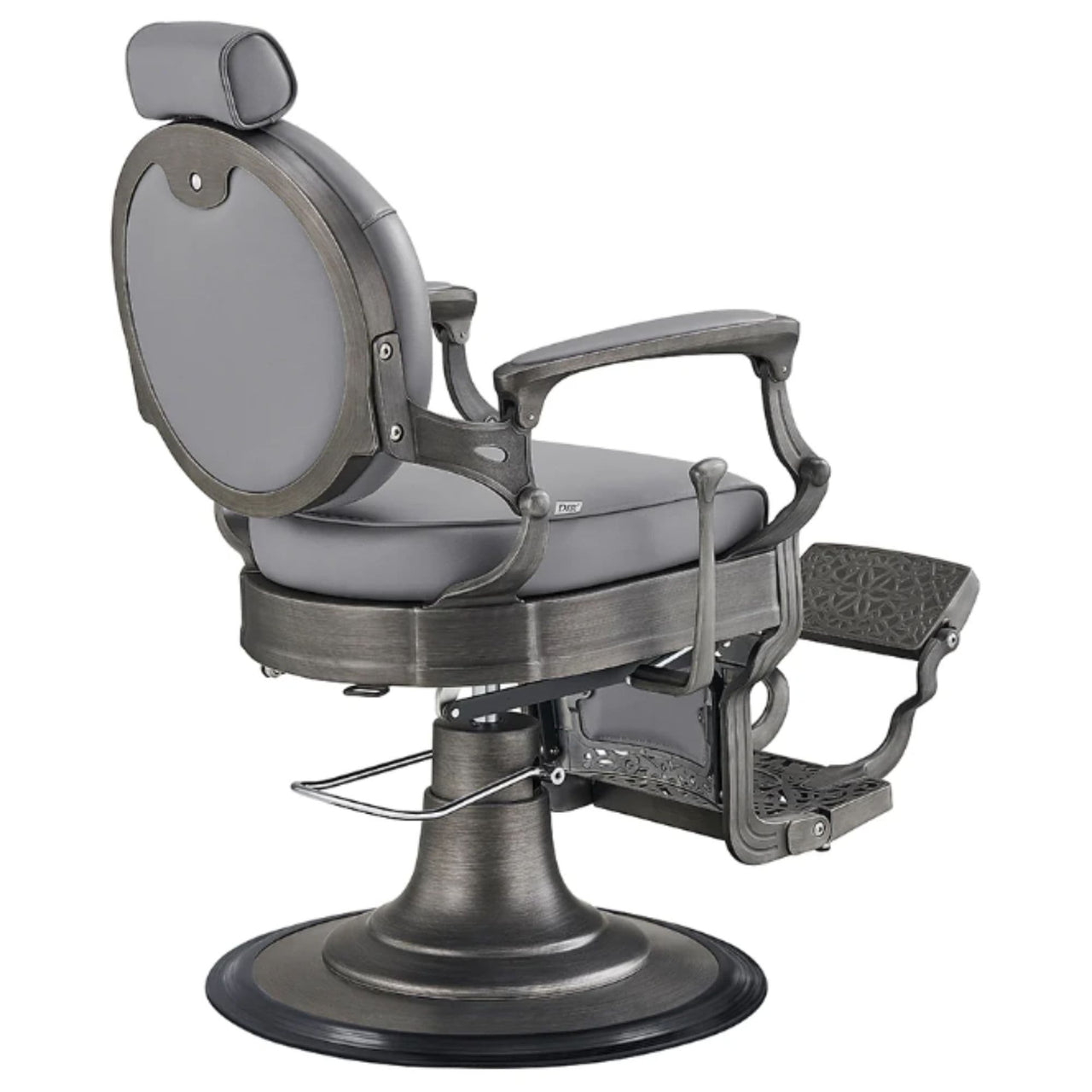 DIR Kaiser Retro Style Vintage Barber Chair Gray Variant Rear Angled View On White Background