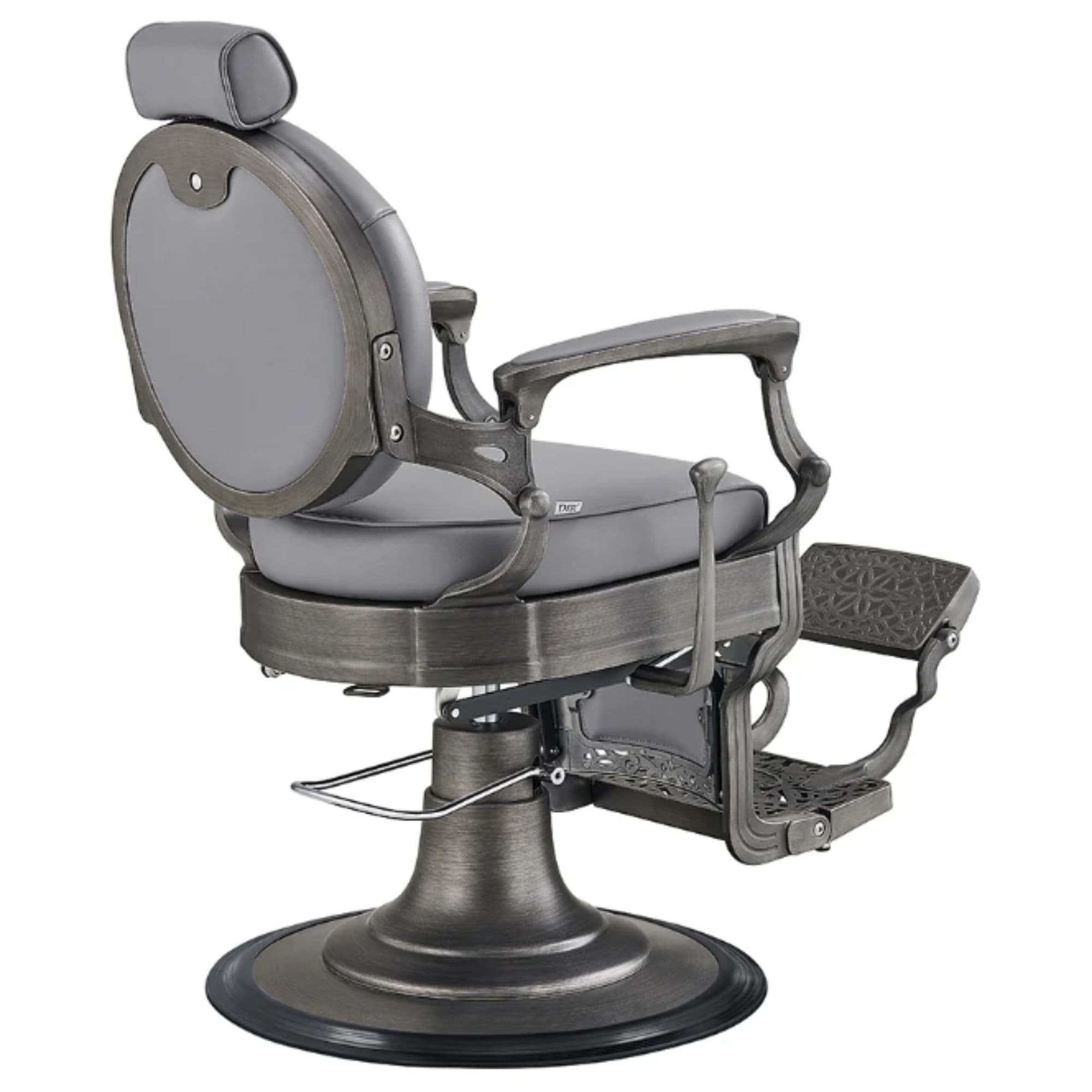 DIR Kaiser Retro Style Vintage Barber Chair Gray Variant Rear Angled View On White Background
