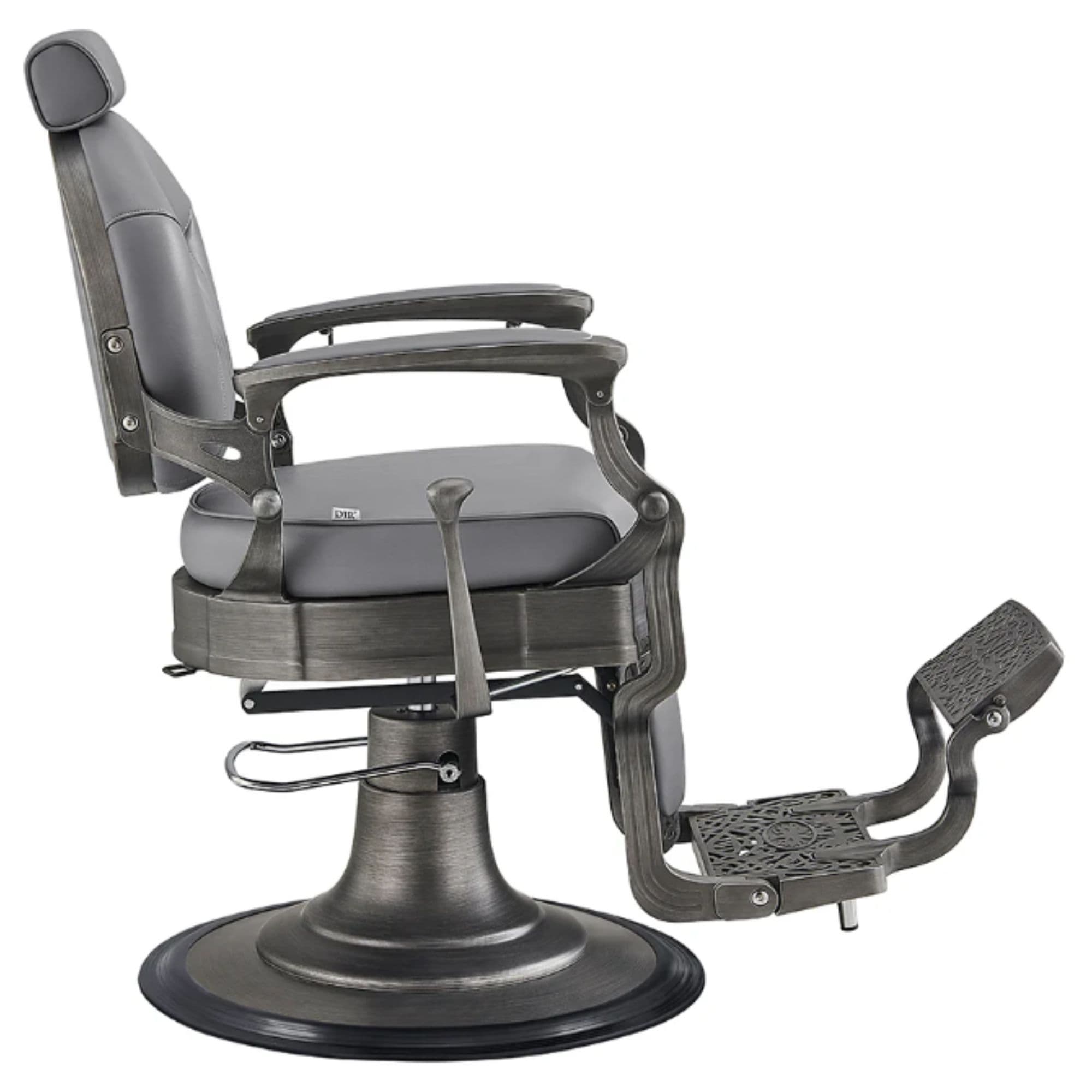 DIR Kaiser Retro Style Vintage Barber Chair Gray Variant Side View On White Background