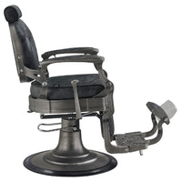 Thumbnail for DIR Kaiser Retro Style Vintage Barber Chair Vintage Black Variant Side View Demonstrating The Swing Range Of Foot Rest Extension On White Background