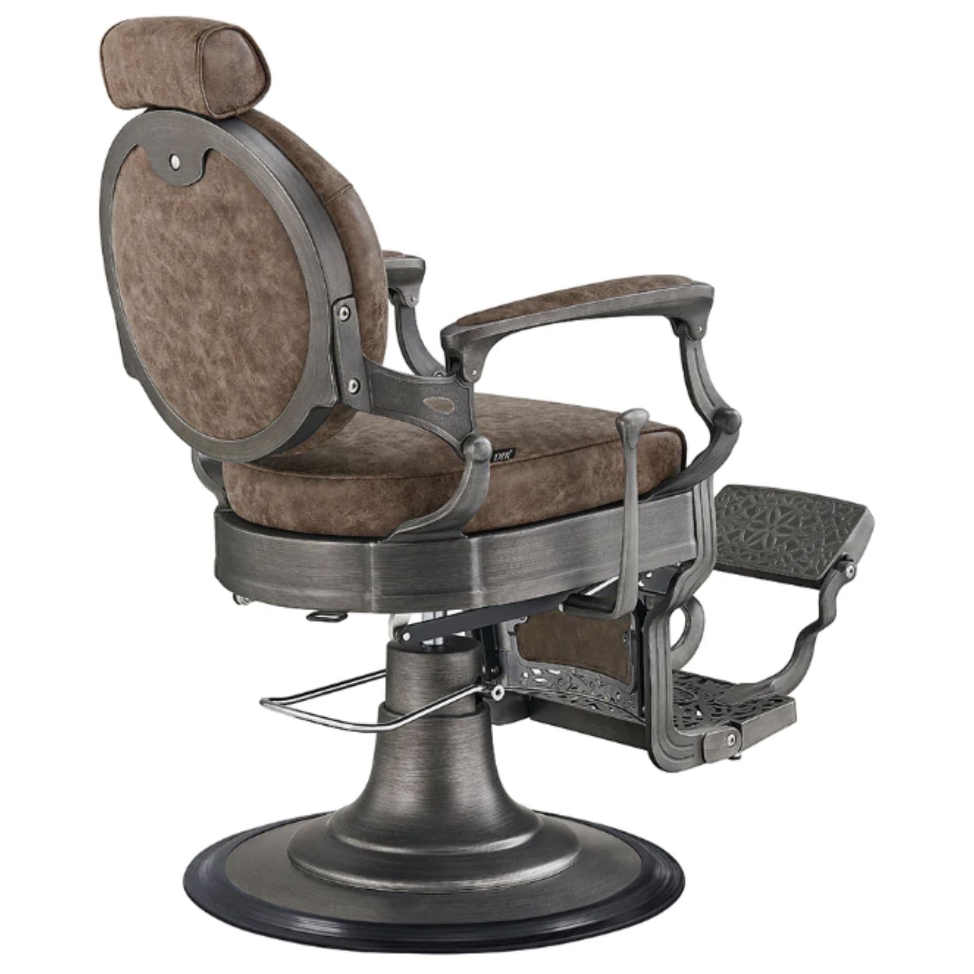 DIR Kaiser Retro Style Vintage Barber Chair Vintage Brown Variant Rear Angled View On White Background
