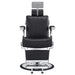 DIR Kingston Hydraulic Barber Chair Black Variant Front View Demonstrating Pull Out Headrest Range On White Background
