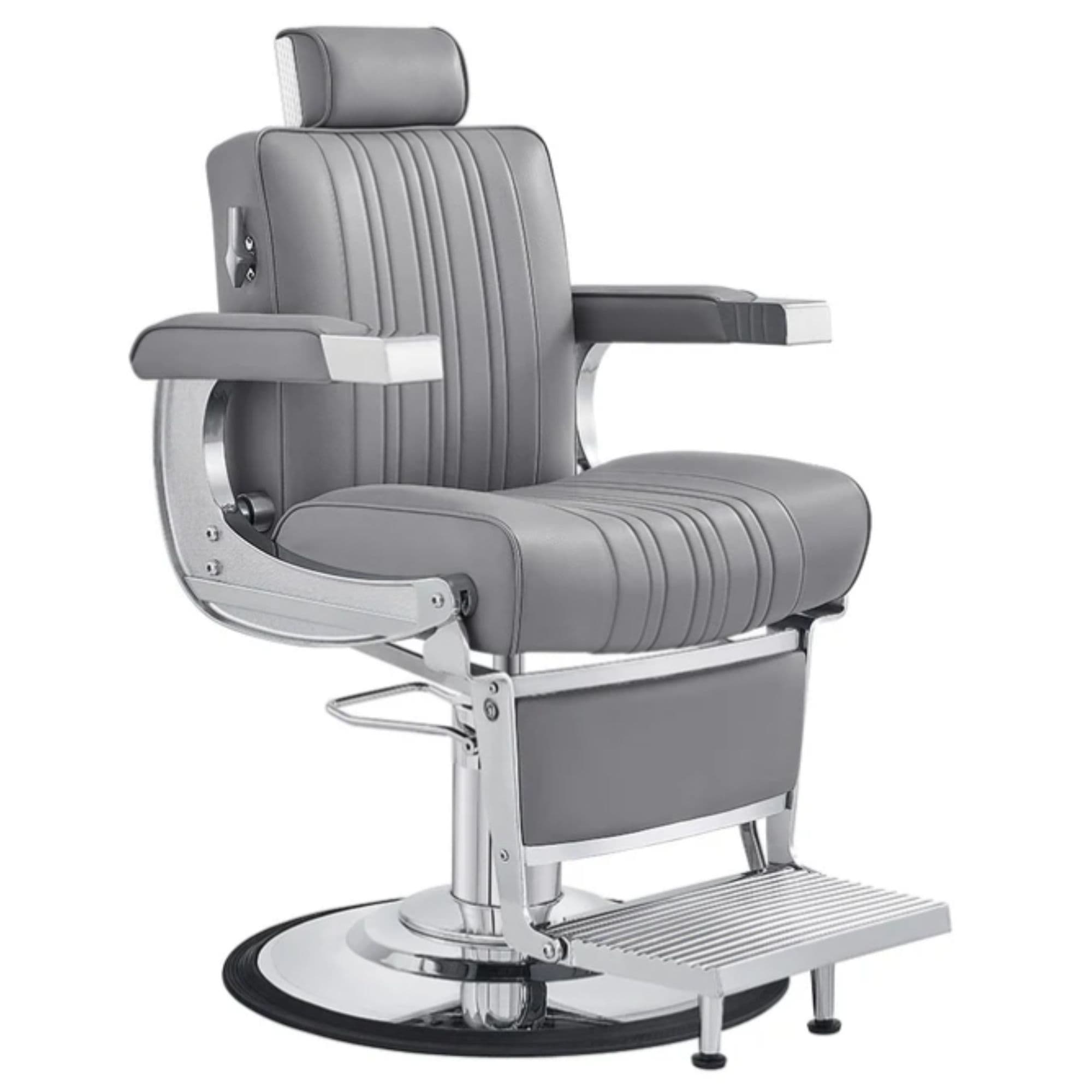 DIR Kingston Hydraulic Barber Chair Gray Variant Front Angled View On White Background