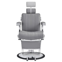 Thumbnail for DIR Kingston Hydraulic Barber Chair Gray Variant Front View Demonstrating Pull Out Headrest Range On White Background