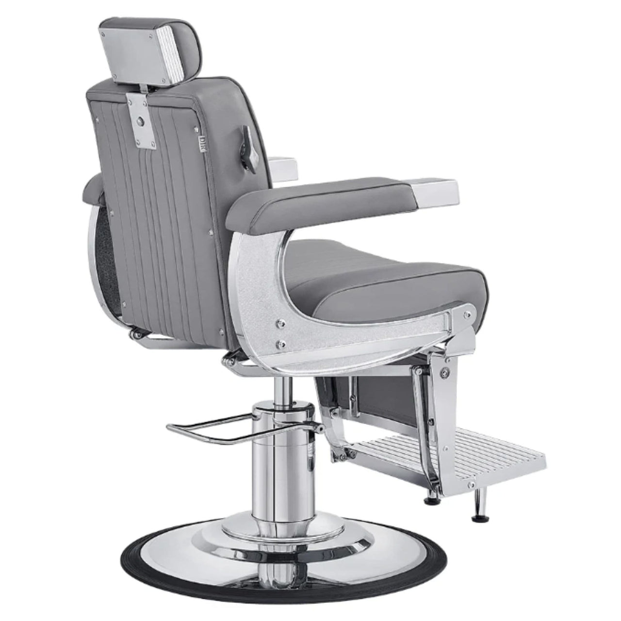 DIR Kingston Hydraulic Barber Chair Gray Variant Rear Angled View On White Background