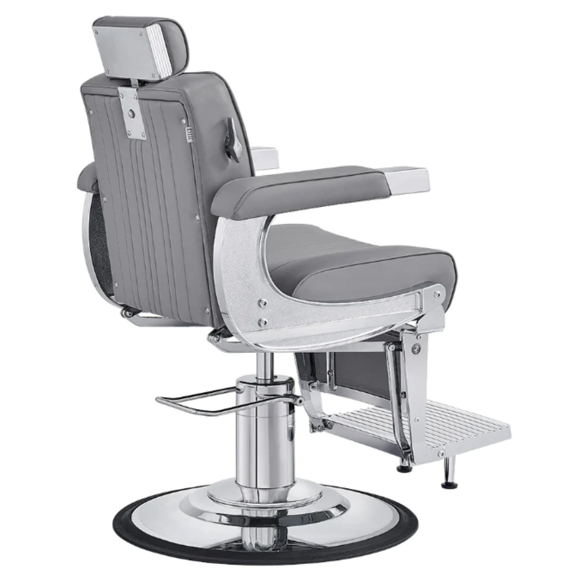 DIR Kingston Hydraulic Barber Chair Gray Variant Rear Angled View On White Background