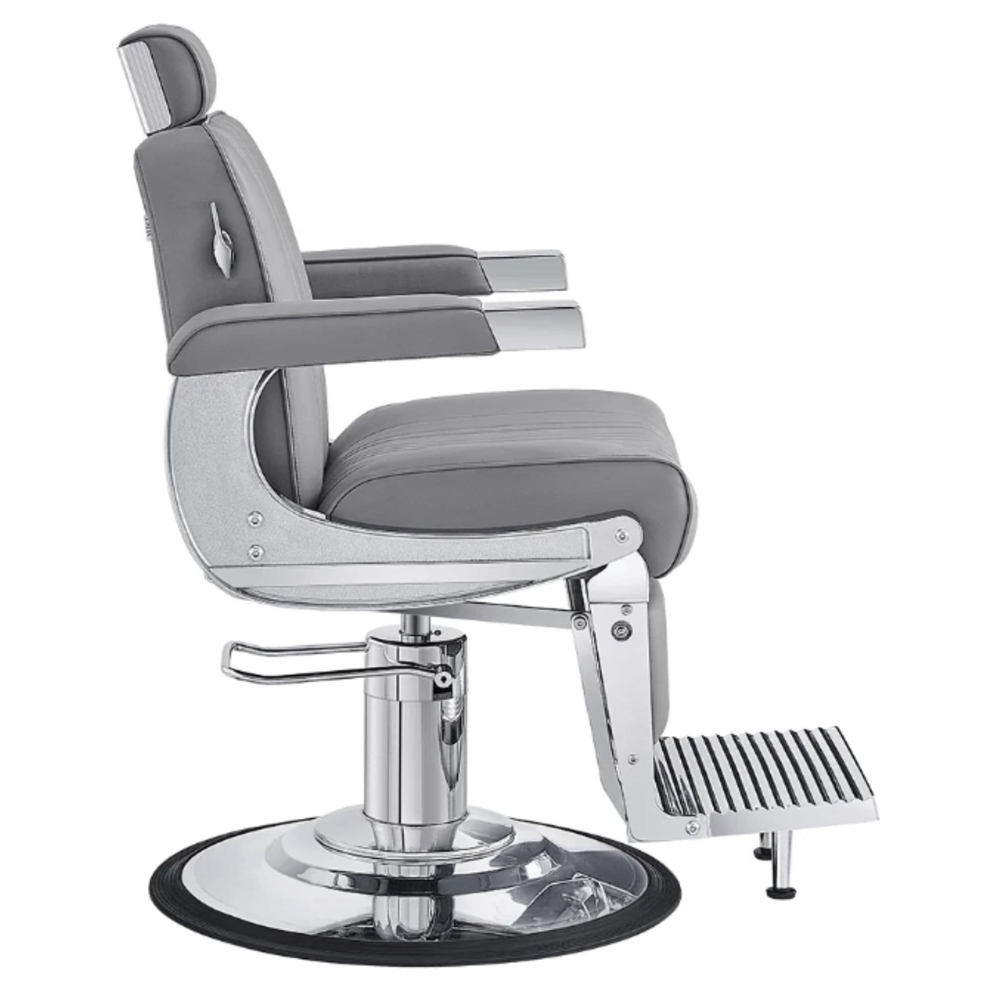 DIR Kingston Hydraulic Barber Chair Gray Variant Side View On White Background