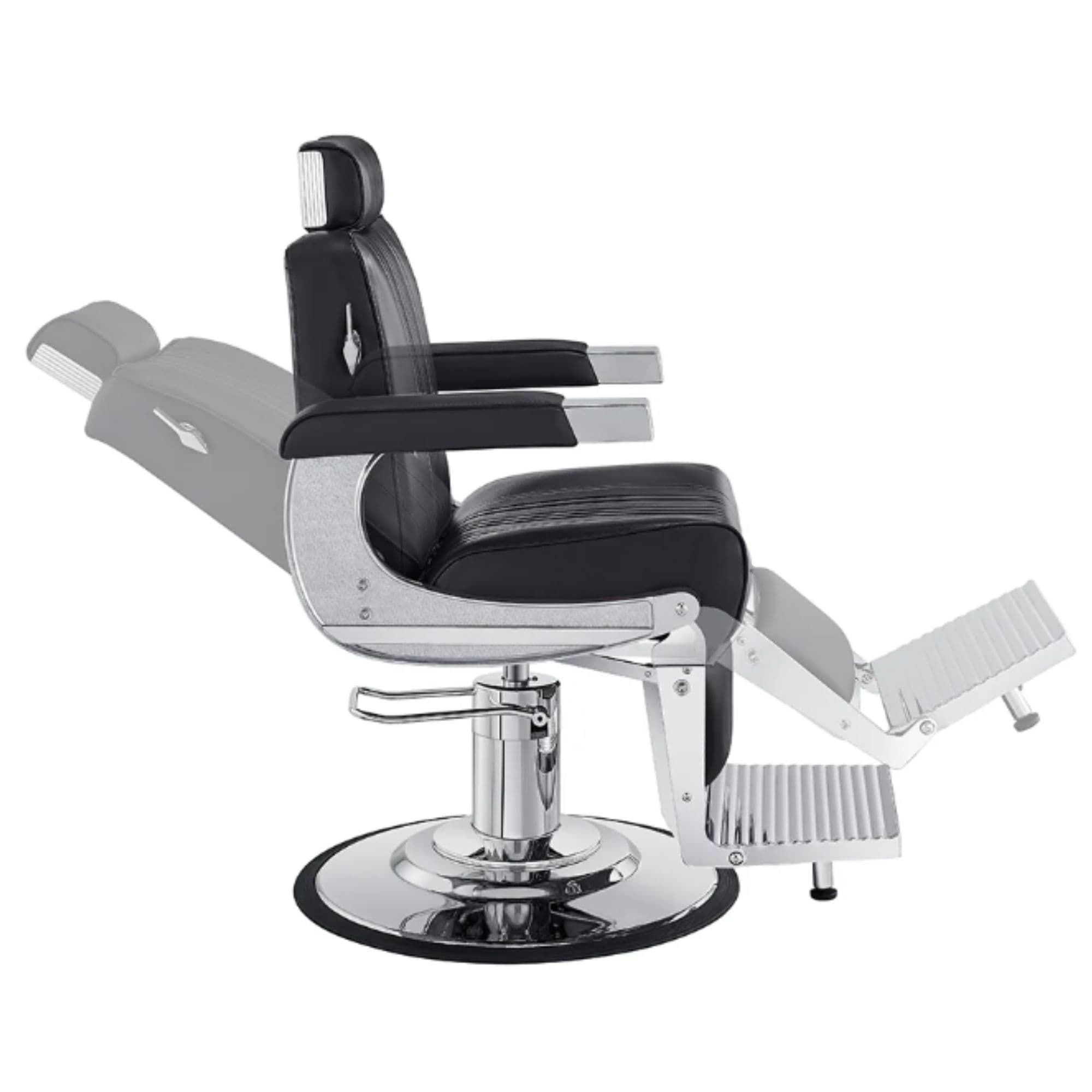 DIR Kingston Hydraulic Classic Barber Chair Black Variant Side View Demonstrating Swing Adjustment On White Background