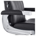 DIR Kingston Hydraulic Classic Barber Chair  Close-Up View Of Decorative Metallic Gold Armrest Support And Black Upholstered Seat