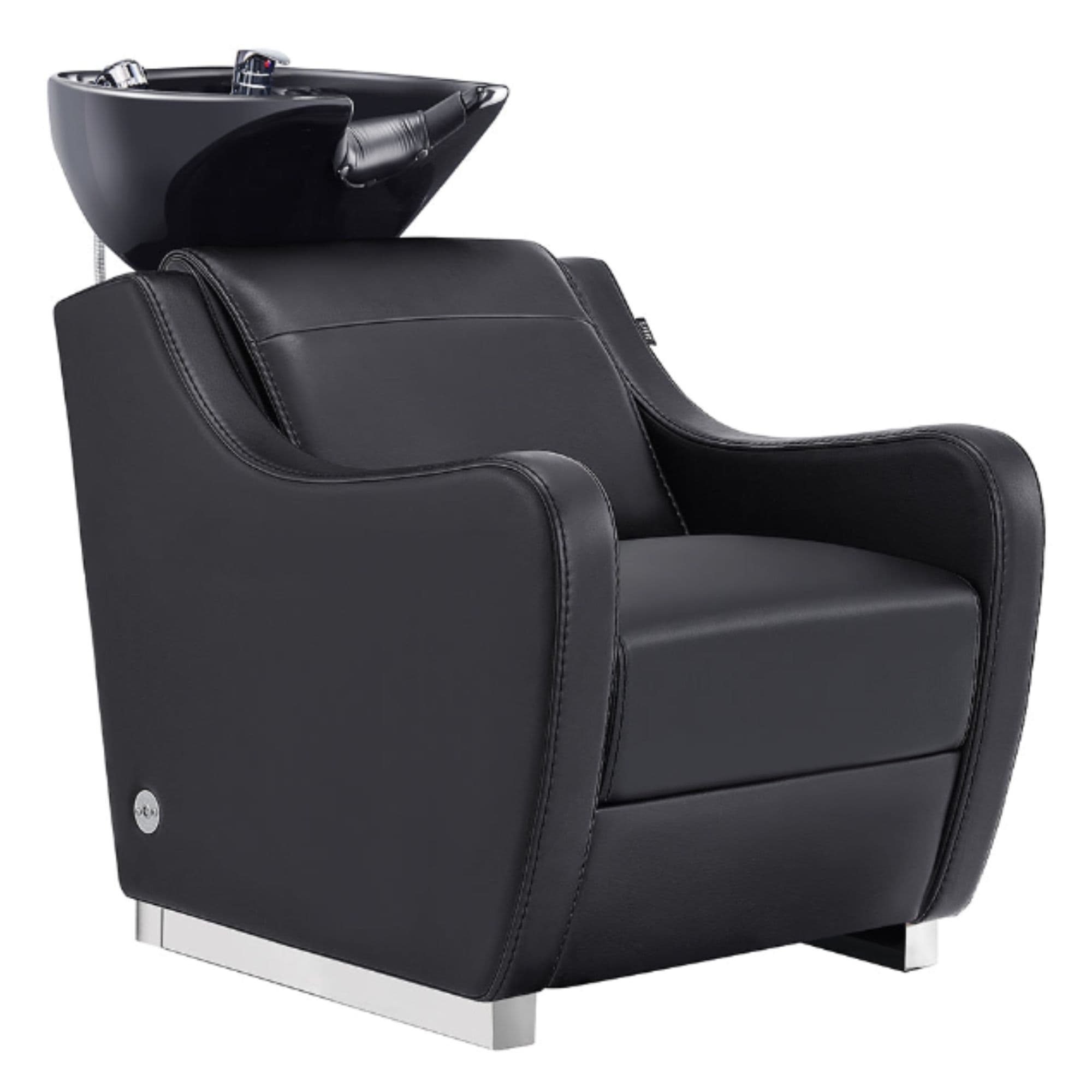 DIR Leona Massage Shampoo Chair Black Front Angled View Of Black Single Shampoo Wash Station