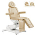 DIR Libra 5-Motor Procedure Chair with Split Legs Beige Front Angled With Removable Face Cushion And Semi Extended Left Leg Rest On White Background