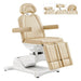 DIR Libra 5-Motors Electric Medical Procedure Chair Beige Front Angled With Removable Face Cushion Demonstrating Different Positions And Semi Extended Left Leg Rest On White Background