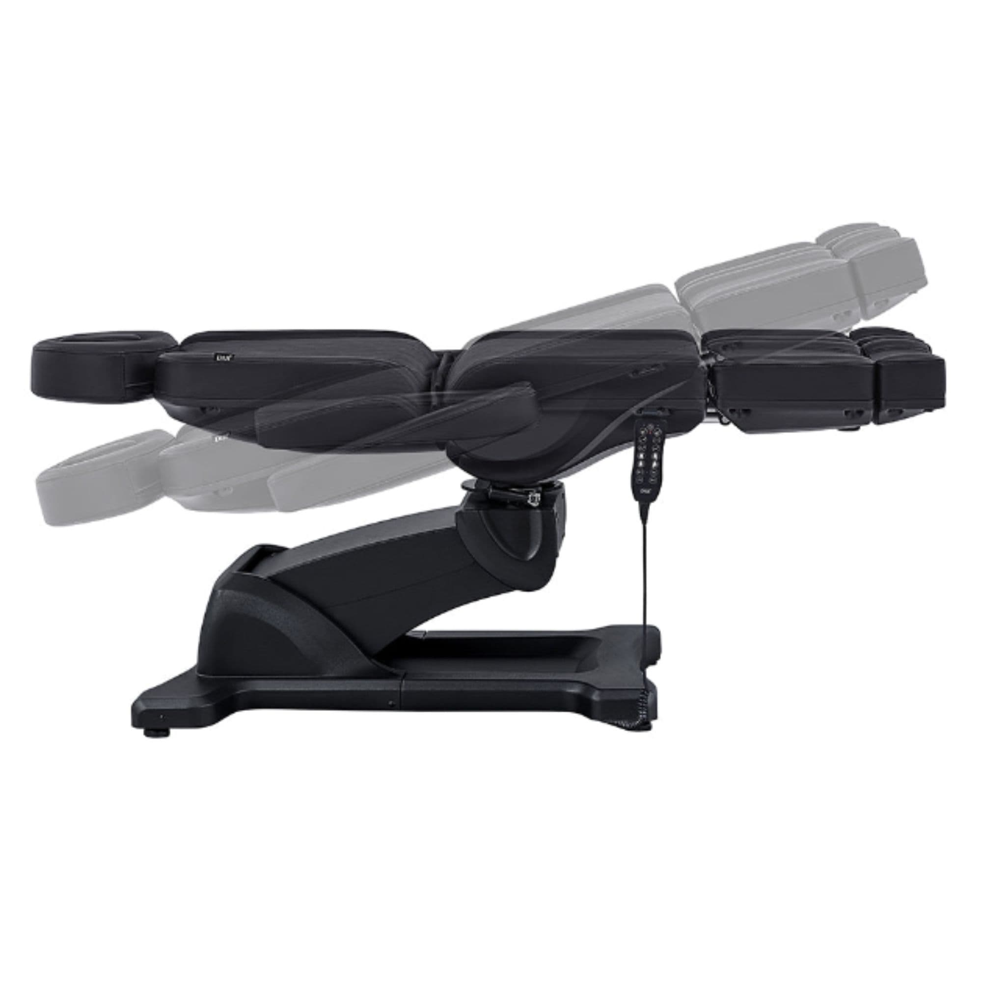 DIR Libra 5-Motors Electric Medical Procedure Chair with Split Legs Black Side View Demonstrating Recline Adjustment Positions On White Background