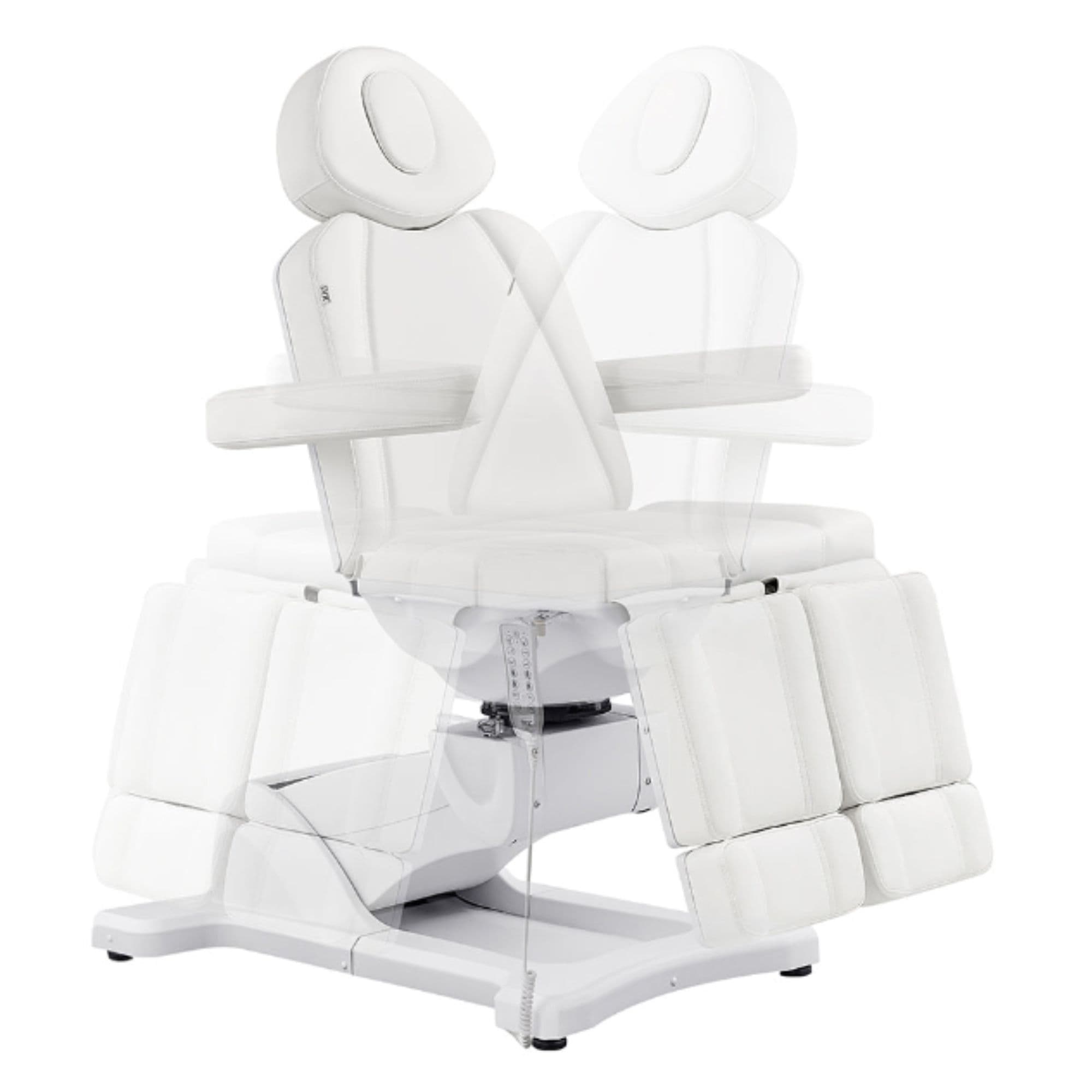 DIR Libra 5-Motors Electric Medical Procedure Chair with Split Legs White Front View With Swivel Rotation Demonstration On White Background
