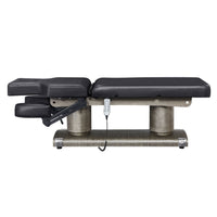 Thumbnail for DIR Luxi 4-Motor Electric Spa Treatment Table Side View And Fully Reclined Of Black Color With Slightly Adjusted Side Cushion And Remote Control On White Background