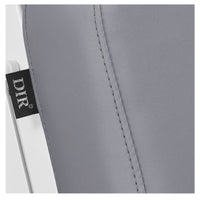 Thumbnail for DIR Luxi 4-Motors Medical Spa Treatment Bed Close-Up View Of Gray Upholstery With Brand Name And Stitching On White Background