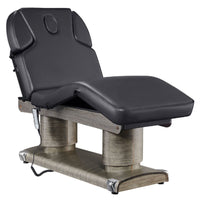 Thumbnail for DIR Luxi 4-Motors Medical Spa Treatment Bed Front Angled View Of Black Color With Semi-Folded Leg Section And Remote Control On White Background