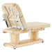 DIR Luxi 4-Motors Medical Spa Treatment Bed Rear View Of Beige Color And Reclined On Head Section With Remote Control On White Background