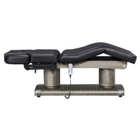 Thumbnail for DIR Luxi 4-Motors Medical Spa Treatment Bed Side View And Fully Reclined Of Black Color With Semi-Folded Leg Section And Remote Control On White Background