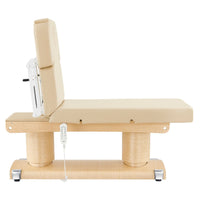 Thumbnail for DIR Luxi 4-Motors Medical Spa Treatment Bed Side View Of Beige Color And Fully Reclined On Head Section With Remote Control On White Background
