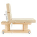 DIR Luxi 4-Motors Medical Spa Treatment Bed Side View Of Beige Color And Fully Reclined On Head Section With Remote Control On White Background